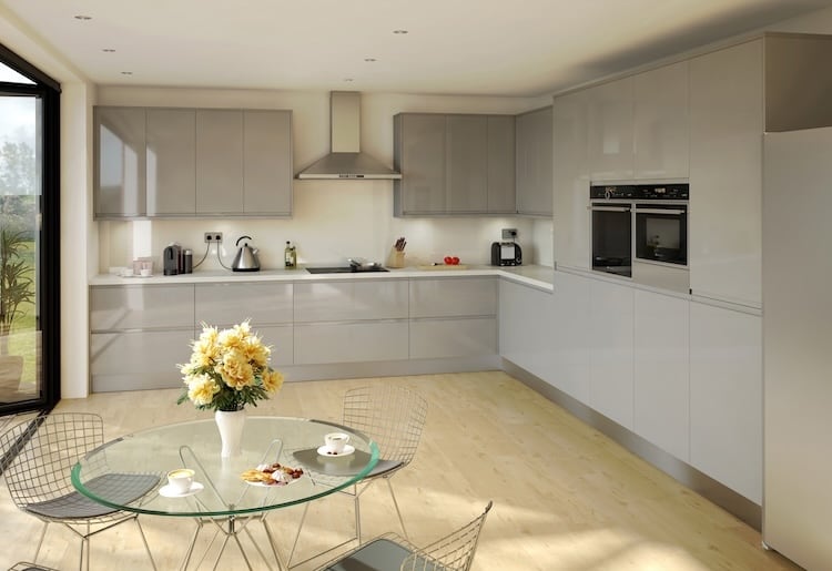 Gloss grey handleless kitchen