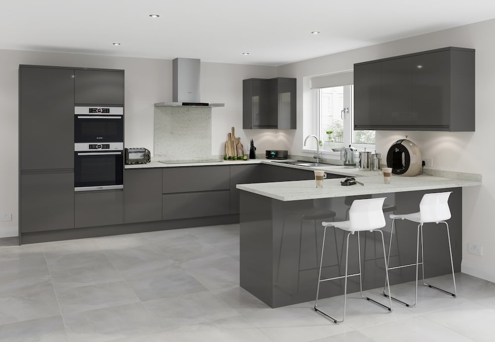 Grey handleless high gloss kitchen