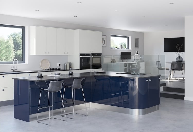 Blue gloss kitchen with handles