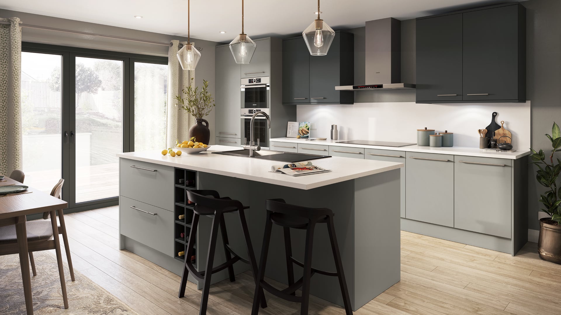 Grey modern kitchen with island